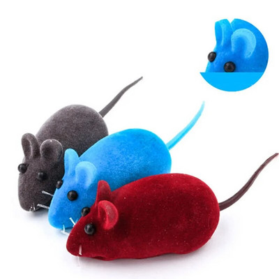 Произволен цвят Cat Interactive Toy Flocking Mouse Funny Cat Toys Sound Плюшени играчки с форма на гумен плъх Котка Реалистични звукови играчки