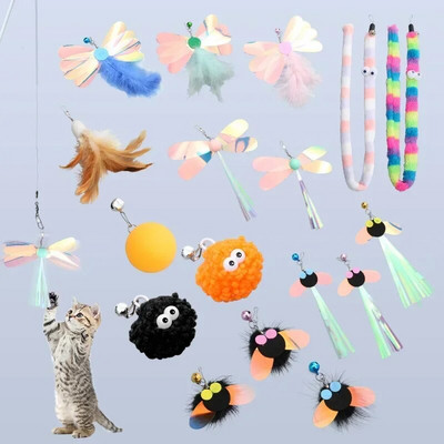 Cat Teaser Wand Toy Replacement Head Caterpillar Mouse Feather Freely Change Accessories DIY Cat Stick Funny Kitten Supplies