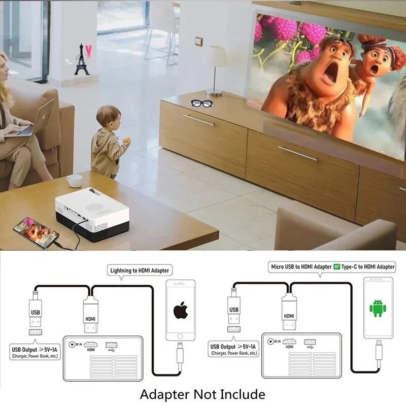 Salange mini projektorius J15 Pro, 480*360 palaikymas 1080P USB mini šviestuvas, skirtas telefonui išmaniajam telefonui namų kino teatrui vaikams dovana PK YG300