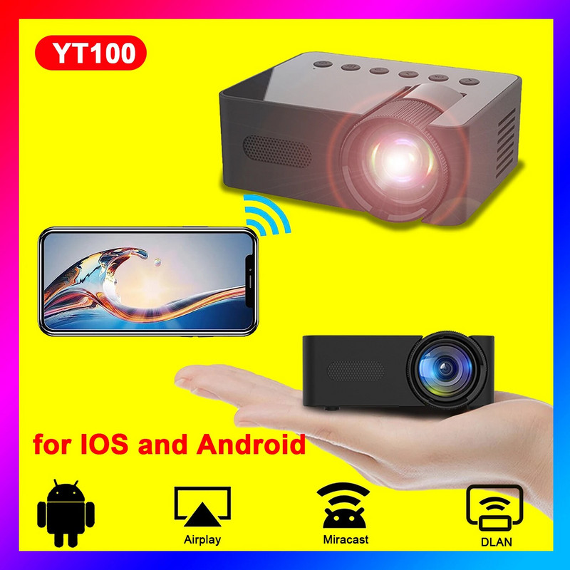 YT100 Projector Mini Φορητός υψηλής ποιότητας Beamer Υπαίθριος Κάμπινγκ Smartphone Ασύρματο Mirroring Υποστηριζόμενο Home Theater