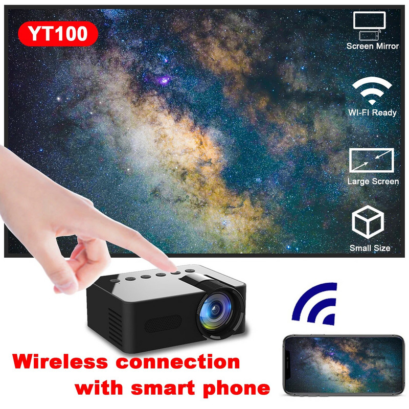 YT100 Projector Mini Φορητός υψηλής ποιότητας Beamer Υπαίθριος Κάμπινγκ Smartphone Ασύρματο Mirroring Υποστηριζόμενο Home Theater