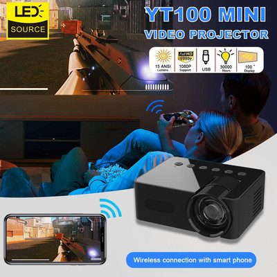 YT100 Mini Android Wifi Интелигентен преносим външен проектор Full HD1080P Офис филм за домашно кино Безжичен проектор със същия екран