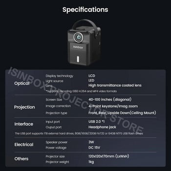 ISINBOX X8 Projector Android Φορητός προβολέας Home Theater Cinema Projector 1280*720 HD 1080P Video 5G Wifi 5000 Lumens Projectors