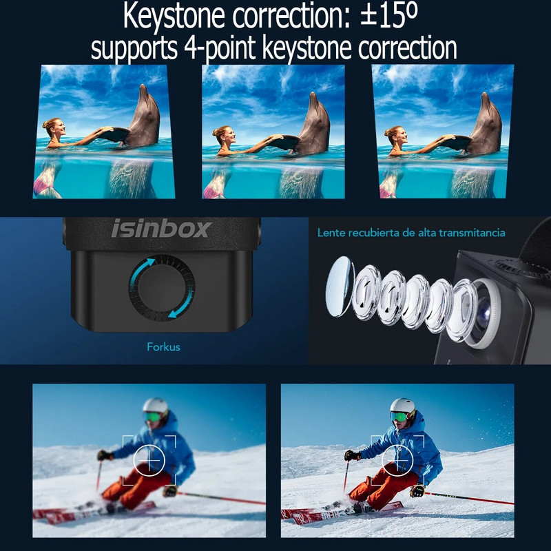 ISINBOX X8 projektor Android hordozható házimozi mozi projektor 1280*720 HD 1080p videó 5G Wifi 5000 lumenes kivetítők