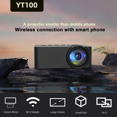YT100 home small wireless mobile phone projector outdoor projector, rechargeable power supply treasure