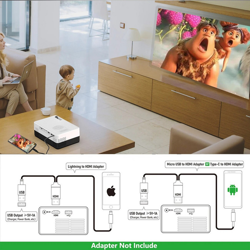 Salange J15 Pro Led Mini projektor házimozihoz 480x360 pixel 1080P Támogatott HDMI-kompatibilis USB Audio Video Mini Beamer