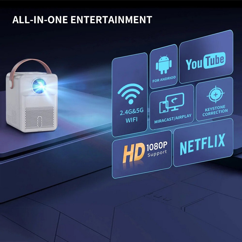YERSIDA projektor X8 mini kaasaskantav Android-süsteem nutikas kodu 5G WIFI-projektorid Bluetooth 720P HD tugi 4K videoseadmed