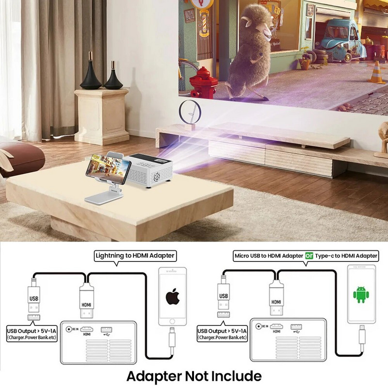 Mini projektors J12C 1280*720P atbalsts 1080P WiFi USB Mini portatīvais projektors tālrunim Viedtālrunis Video mājas kinozāle bērniem Dāvana