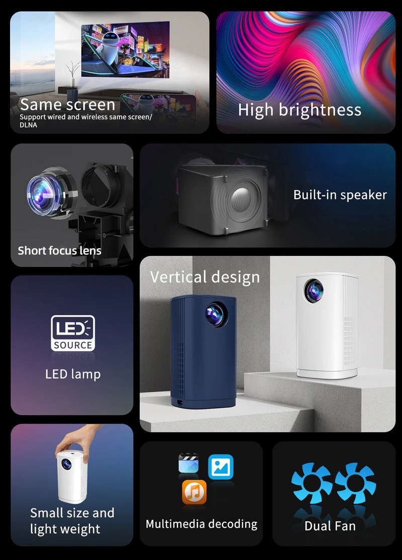 Hordozható projektor Smart TV WIFI Otthoni Beamer LED Mini projektor LED projektor Media Video Player projektor Otthoni használatra #20