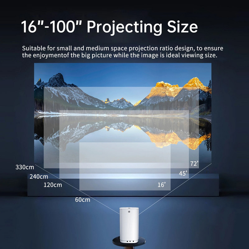 T30 mini projektor 1080P vezeték nélküli hordozható filmvetítők 100"-os azonos képernyős technikával, kétventilátoros hőelvezetés házimozihoz