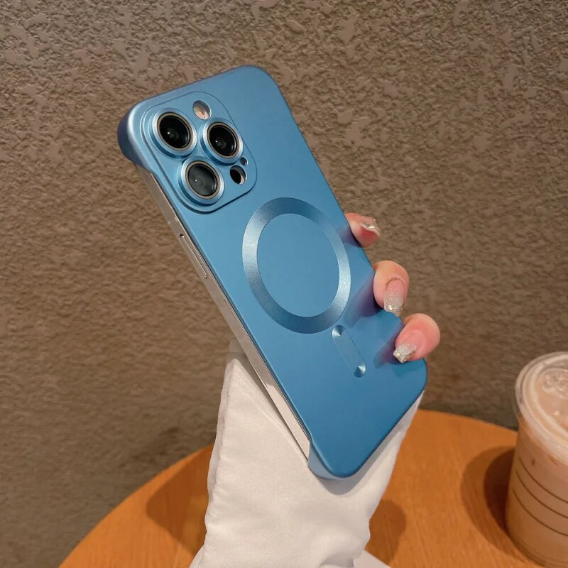 Lencsevédő mágneses Magsafe Borderless Slim telefontok iPhone 15 14 Plus 13 12 Pro Max Hard PC ütésálló burkolathoz