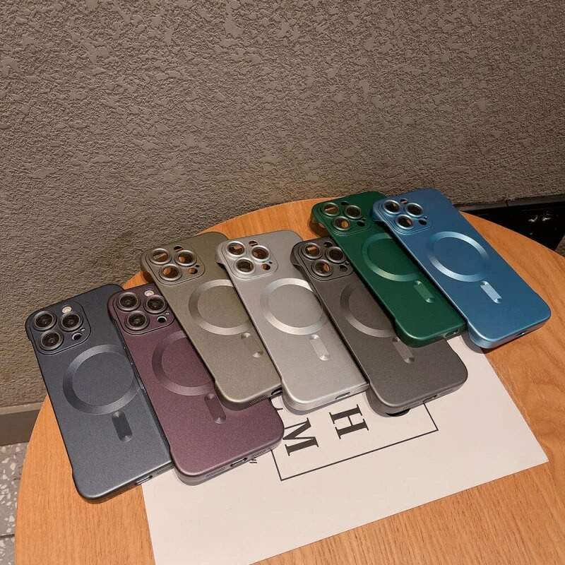 Lencsevédő mágneses Magsafe Borderless Slim telefontok iPhone 15 14 Plus 13 12 Pro Max Hard PC ütésálló burkolathoz