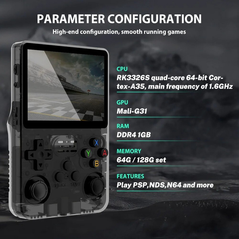 R36S Retro delninis žaidimų konsolė „Linux“ sistema 3,5 colio IPS OCA viso ekrano RK3326S nešiojamas kišeninis vaizdo grotuvas 128G žaidimų įrenginys