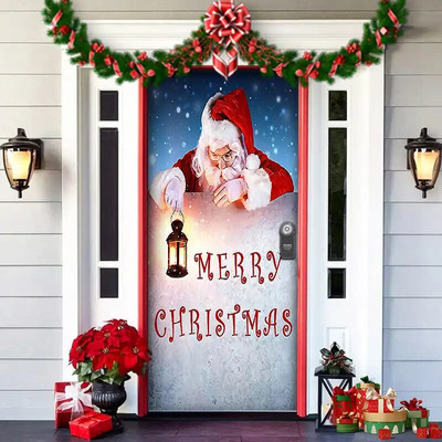 Rémálom karácsony előtt kültéri dekorációk kellékek karácsonyi manók ajtóborító Mikulás karácsonyi háttér szalaghirdetés a Party House ajtajához