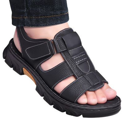 Loveontop Sandals Ανδρικά παπούτσια παραλίας Νέα παπούτσια από δέρμα αγελάδας Παντόφλες εξωτερικού χώρου Αντιολισθητικά Δερμάτινα σανδάλια με χοντρή σόλα για μένα