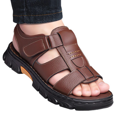 Loveontop Sandals Ανδρικά παπούτσια παραλίας Νέα παπούτσια από δέρμα αγελάδας Παντόφλες εξωτερικού χώρου Αντιολισθητικά Δερμάτινα σανδάλια με χοντρή σόλα για μένα