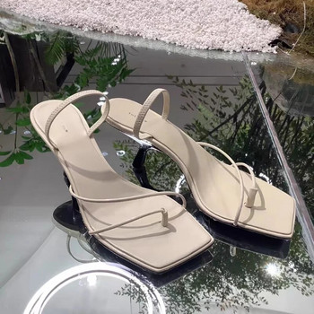 2023 Нови ретро сандали с квадратни пръсти от естествена кожа Модни чехли с висок ток Дамски дамски сандали