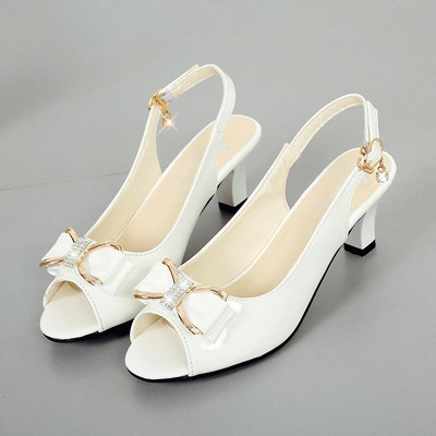 Дамски сладки обувки от бяла изкуствена кожа Cresfimix с отворени пръсти на висок ток за лятно парти, дамски модни черни обувки на ток a6140