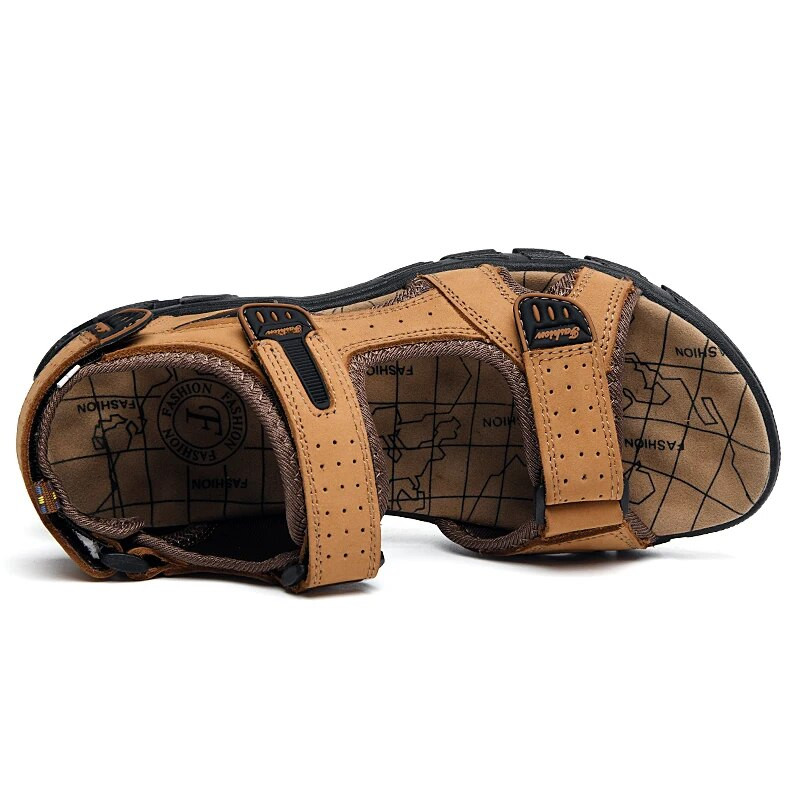 2023. g. Jaunas īstas ādas vīriešu sandales vasaras brīvdabas neslīdošas pārgājienu apavi vīriešiem Pludmales čības ikdienas čības