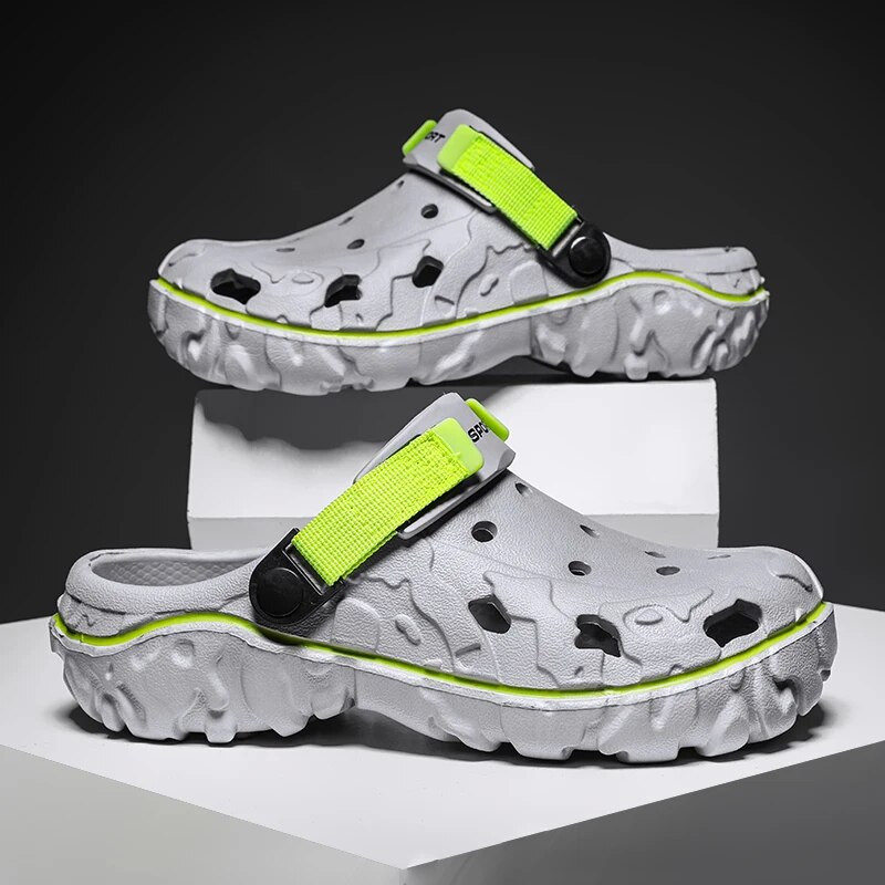 Vīriešu mūļi un koka tupeles Vasaras sandales iekštelpām, neslīdošas, elpojošas, vieglas pludmales čības vīriešu dārza apavi Vīriešu Zapatos Hombre