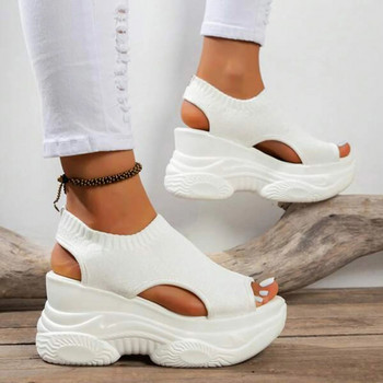 Сандали с дебела подметка Мрежести дишащи сандали с наклонен ток с рибена уста Дамски летни спортни и развлекателни обувки Дамски обувки на открито