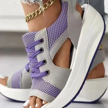 Модни дамски сандали, летни нови дамски обувки с широка платформа и удобни мрежести отворени пръсти Ежедневни спортни дамски обувки