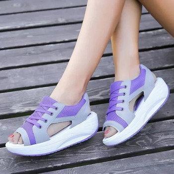Модни дамски сандали, летни нови дамски обувки с широка платформа и удобни мрежести отворени пръсти Ежедневни спортни дамски обувки