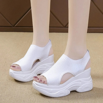 Γυναικεία πέδιλα 2023 Καλοκαίρι με σφήνα τακούνι ελαστικό υφασμάτινο κάλυμμα ποδιών Γυναικεία σανδάλια με χοντρή σόλα Fashion Trifle Elevation Casual παπούτσια