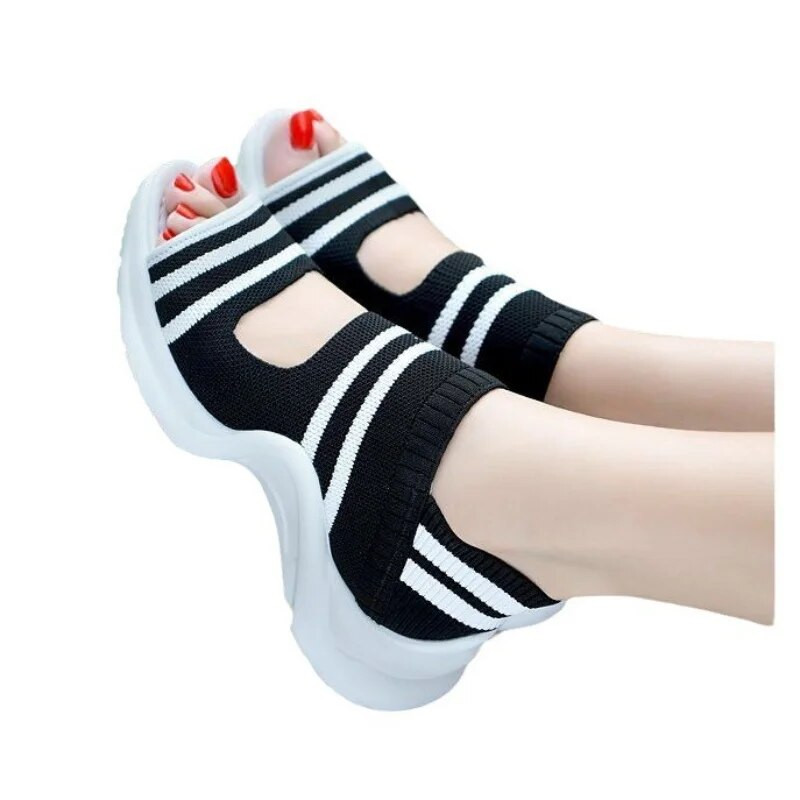 2024. gada jaunas sandales, bieza zole, gaiša zole, viegla zole Flyknit sandales vasaras sportam brīvā laika apavi Tīkla sandales sievietēm ar apaļu galvu