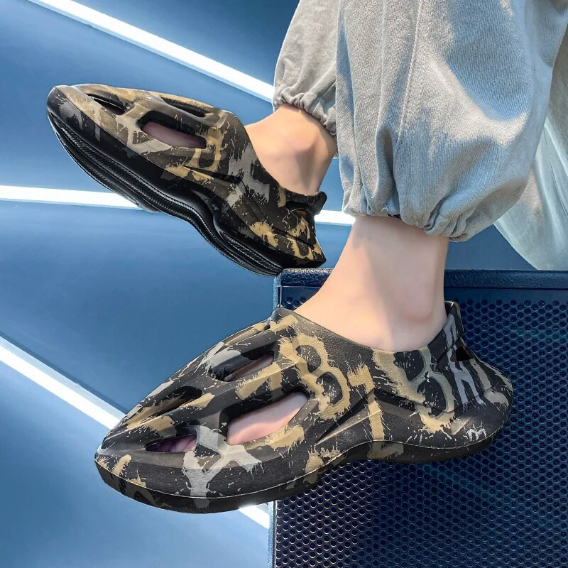 Uniszex Strandszandálok EVA Női Férfi Üreges Kerti Cipők Nyakkendővel festett Designer Lyukas Papucsok Cipők Vízicipők Slip on Foam Runner