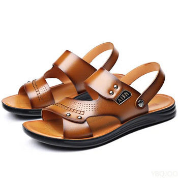 Обувки 2023 Модни мъжки летни нови ретро кожени нехлъзгащи се плажни сандали с приплъзване Пътни джапанки Чехли Черно кафяво