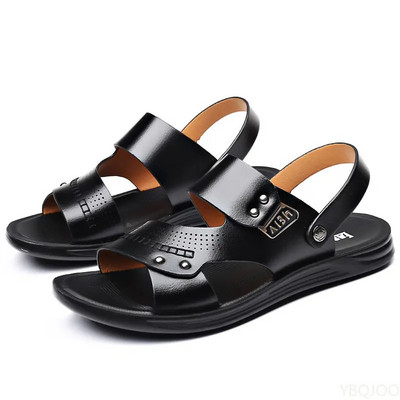 Pantofi 2023 Moda Bărbați Vară Nou Retro Piele Anti-alunecare Sandale de plajă Slip-on Slapi de călătorie Papuci Negru Maro