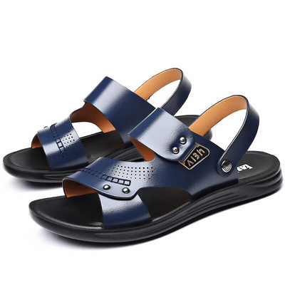Cipők 2023 Divat Férfi Nyár Új Retro Bőr Csúszásmentes Strand Slip-on Szandál Utazás Flip-flop Papucs Fekete Barna
