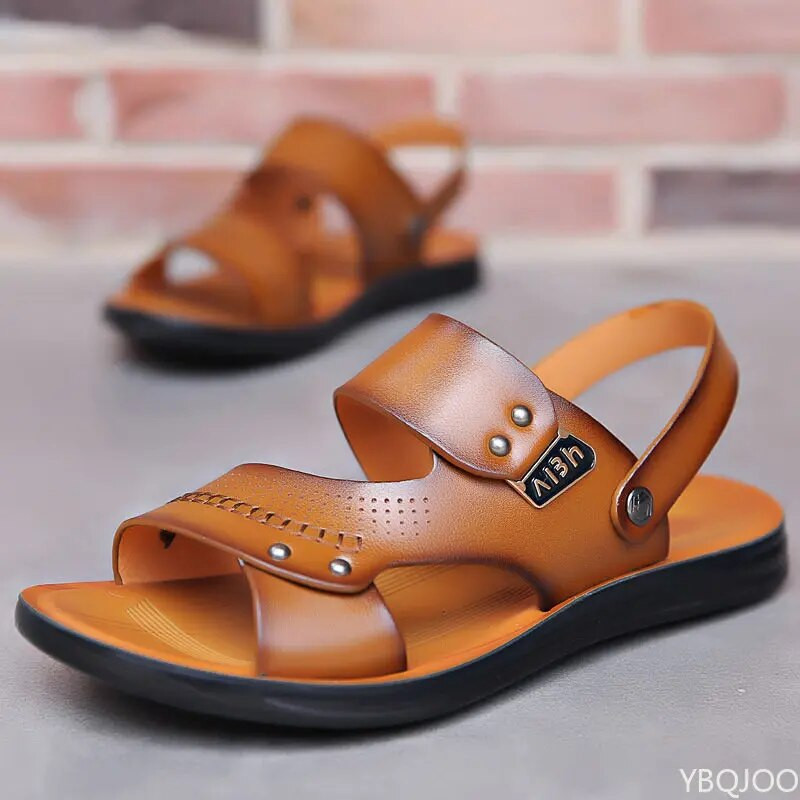 Cipők 2023 Divat Férfi Nyár Új Retro Bőr Csúszásmentes Strand Slip-on Szandál Utazás Flip-flop Papucs Fekete Barna