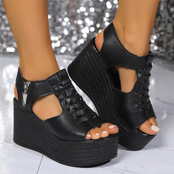 Сандали на танкетка с платформа Дамски секси обувки на висок ток 2024 Летни дизайнерски обувки с отворени пръсти Разходка с отворени пръсти Femme tosPumps