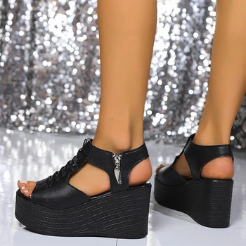 Сандали на танкетка с платформа Дамски секси обувки на висок ток 2024 Летни дизайнерски обувки с отворени пръсти Разходка с отворени пръсти Femme tosPumps