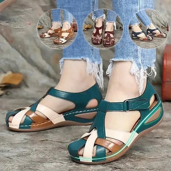 Модни дамски сандали Sli On Кръгли женски чехли Ежедневни удобни външни модни летни плоски обувки с голям размер Дамски