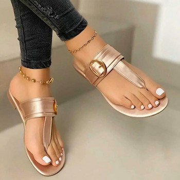 Дамски обувки Лято 2023 Нова мода Плоски дамски джапанки с щипка за пръсти Плажни PU кожени ежедневни дамски чехли Zapatos Mujer