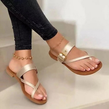 Дамски обувки Лято 2023 Нова мода Плоски дамски джапанки с щипка за пръсти Плажни PU кожени ежедневни дамски чехли Zapatos Mujer