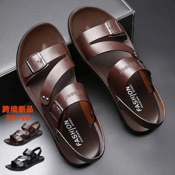 Мъжки сандали Кожени мъжки летни обувки 2022 Плоски плажни сандали Мъжки черни кожени обувки