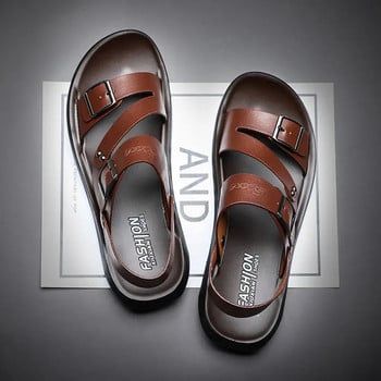 Ανδρικά σανδάλια Δερμάτινα Ανδρικά καλοκαιρινά παπούτσια 2022 Flat σανδάλια παραλίας Ανδρικά μαύρα δερμάτινα παπούτσια