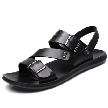 Ανδρικά σανδάλια Δερμάτινα Ανδρικά καλοκαιρινά παπούτσια 2022 Flat σανδάλια παραλίας Ανδρικά μαύρα δερμάτινα παπούτσια