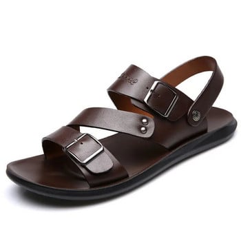 Мъжки сандали Кожени мъжки летни обувки 2022 Плоски плажни сандали Мъжки черни кожени обувки