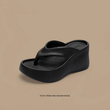 Дамски джапанки с щипки и пръсти, джапанки с дебела подметка Ева чехли за жени Лято 2024 г. Плажни сандали с масивна платформа Външни пързалки