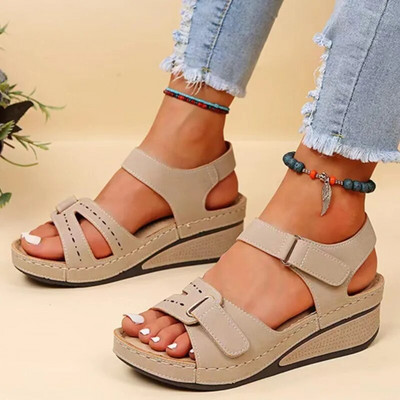 Нови модни дамски сандали с отворени пръсти лято 2023 Меки секси дамски сандали с катарама на клин Дамски ортопедични сандали Обувки Дамски