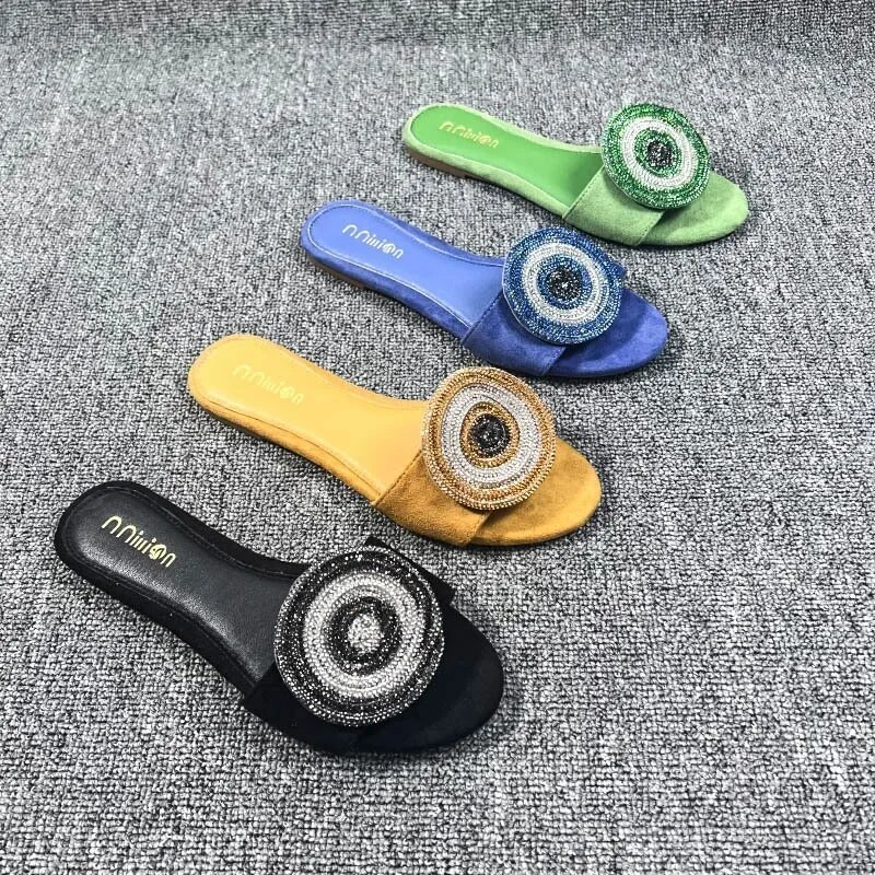 Sieviešu plakanas sandales, kalnu kristāla rotājumi, burvīgas pludmales sandales 2024. gada vasaras āra čības Krāšņi ikdienas sieviešu apavi