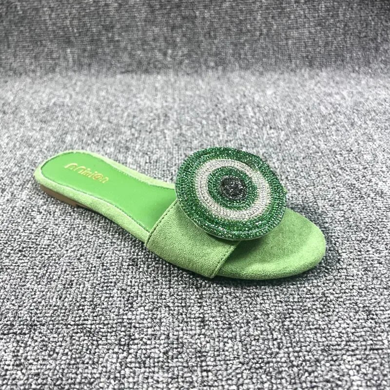 Sieviešu plakanas sandales, kalnu kristāla rotājumi, burvīgas pludmales sandales 2024. gada vasaras āra čības Krāšņi ikdienas sieviešu apavi