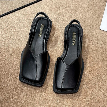 2023 Летни елегантни дамски сандали Модни дамски ластични ленти с плосък ток Дамски плитки парти обувки Квадратни токчета 35-40 Квадратни пръсти