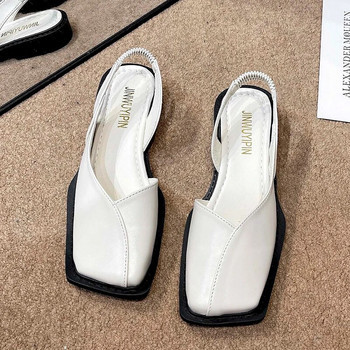 2023 Летни елегантни дамски сандали Модни дамски ластични ленти с плосък ток Дамски плитки парти обувки Квадратни токчета 35-40 Квадратни пръсти