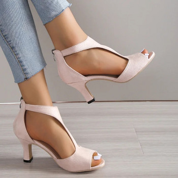 2023 Νέα απλά και μοντέρνα παπούτσια με φερμουάρ στο πίσω μέρος Fishmouth Γυναικεία καλοκαιρινά Stiletto Roman Sandals Σανδάλια σχεδιαστών